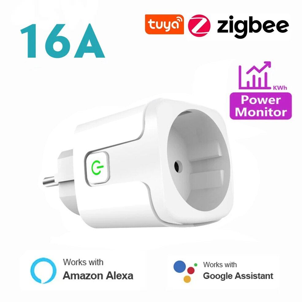 Aubess smart socket eu 16a 100-240v zigbee smart plug power outlet, alexa google home voice control, for tuya smart life app