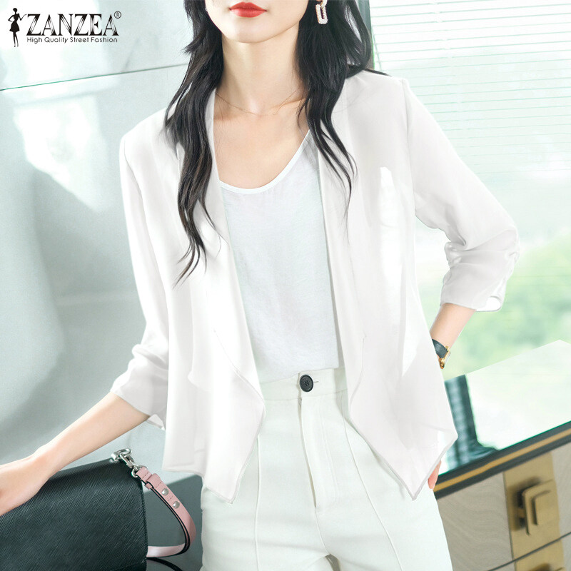 Zanzea phong cách Hàn Quốc Phụ nữ quan hệ nhân quả không thường xuyên Áo khoác chiffon đi làm 3/4 Tay áo Áo cardigan màu trơn #11