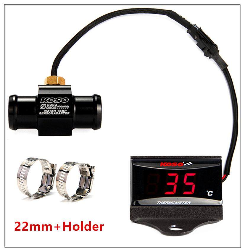 Sepeda Motor Koso Meter (Lampu Merah Suhu Air dengan 22 Mm Adaptor + Holder) LCD Tahan Air Digital Displayer Termometer untuk Yamaha Y15 ZR XMAX250 300 Nmax CB 400 CB500X