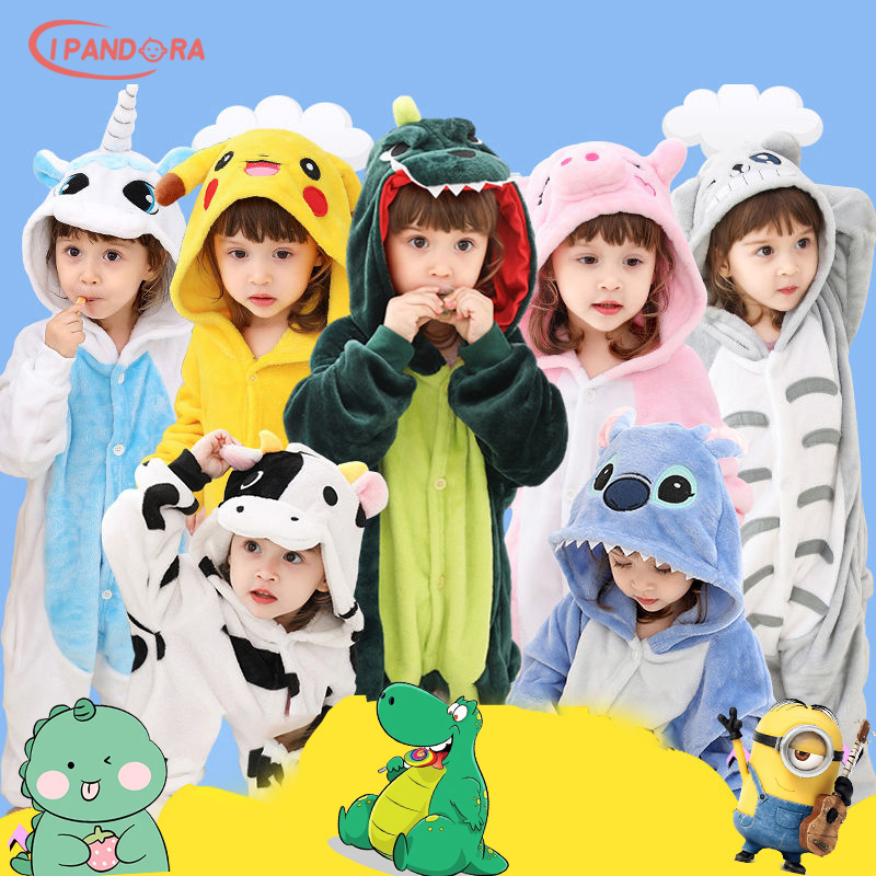 AMUHOU children's one-piece pajamas Boys and Girls FlannAMUHOU Thermal Pajamas kids dinosaur one piece pajamas