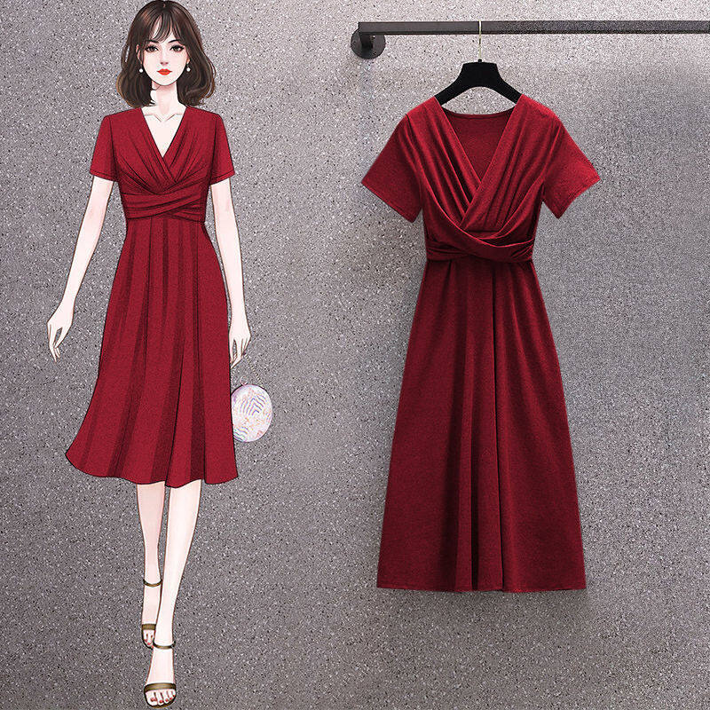 LOMOGI Đầm Nữ Cổ Chữ V Màu Trơn Thanh Lịch
