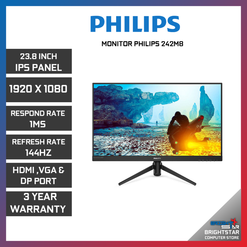 Philips LED Monitor 242M8 23.8 FHD IPS 144Hz 1ms FreeSync Gaming Monitor Malaysia