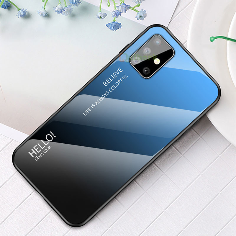 Đối với Samsung Galaxy A51 Vỏ kính cứng Gradient Chống xước Bảo vệ mặt sau