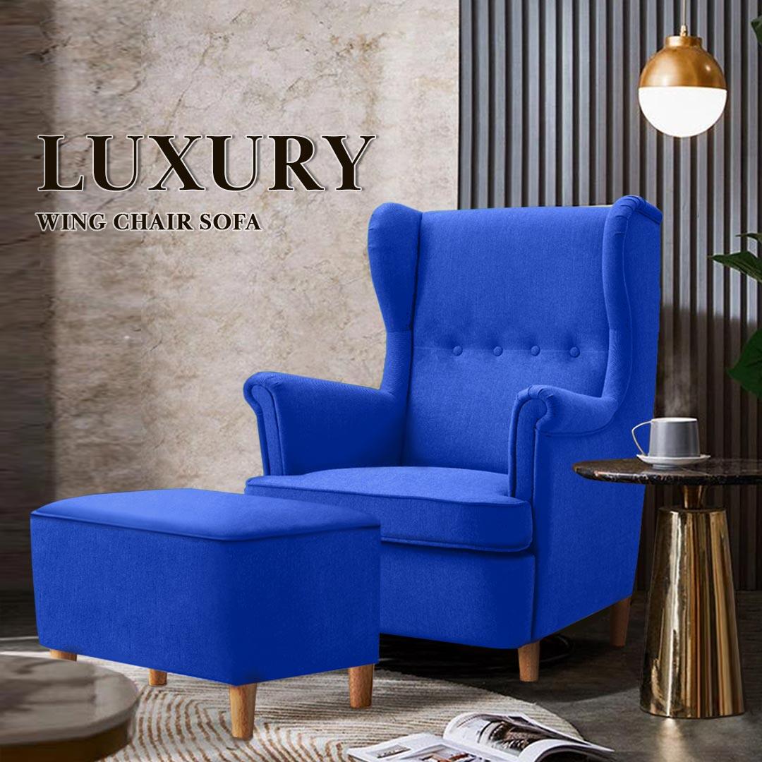 F&F RAYLEIGH Wing Sofa Chair With Canvas Fabric High Back Sofa