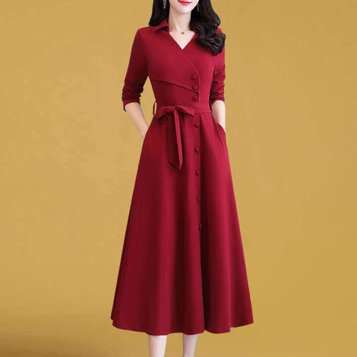 Váy Dài Tay, Thời Trang Xuân Thu Dài Vừa Mới, Eo Và Mỏng, Váy Trưởng Thành Nhẹ – OEM >>> top1shop >>> lazada.vn