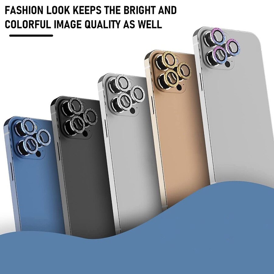 Tấm Bảo Vệ Ống Kính Máy Ảnh Lấp Lánh Kim Cương Cho Iphone 13 12 11 Mini Pro Max Tấm Phim Bảo Vệ Ống Kính Máy Ảnh Vòng Kim Loại Kính Cường Lực