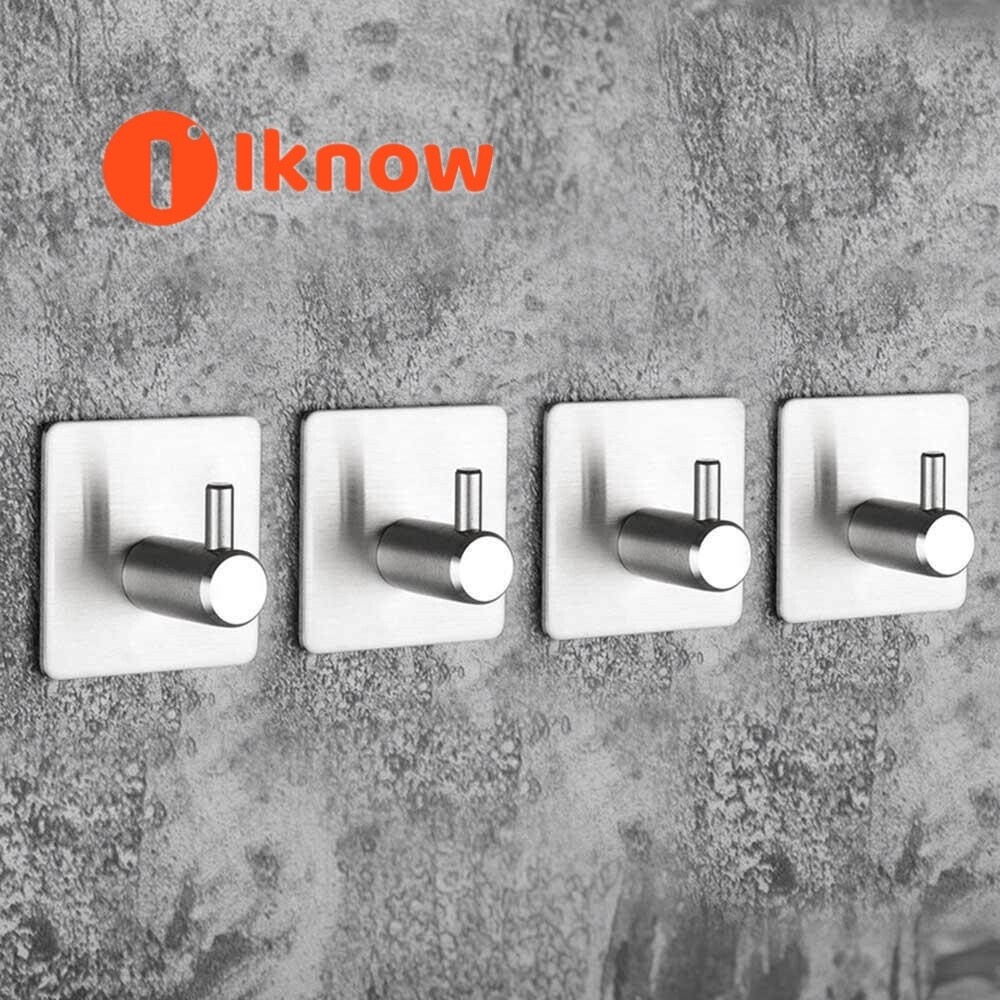 I know 4 PCS 3M Self Adhesive Wall Door Back Hooks Heavy Duty Stainless Steel Clothes Hanger Bathroom Kitchen Towel Rustproof Hook