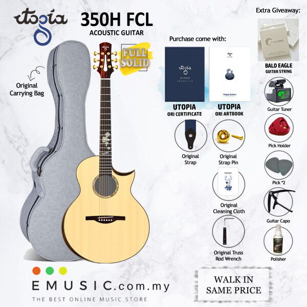 Utopia Guitar 350H FCL Full Solid Acoustic Guitar with Gigbag and accessories Malaysia