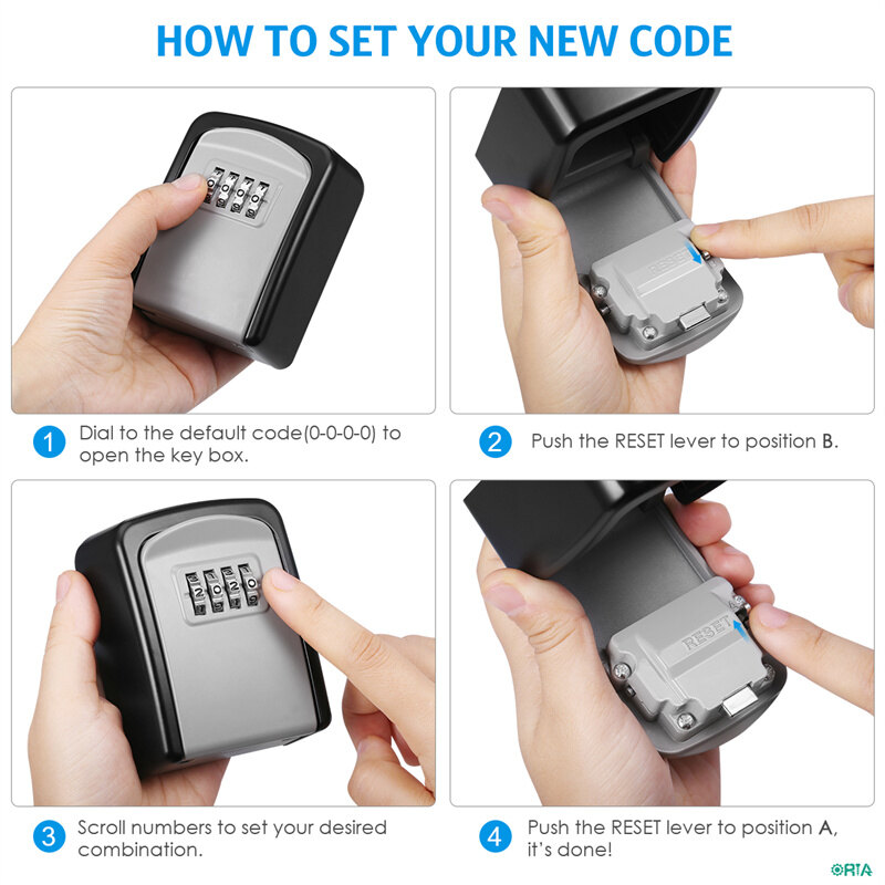 ORIA Key Lock Box, 4 Digit Combination Key Storage Lock Box, Wall Mounted Key Safe Box, 5 Keys Capacity Weatherproof for Indoor Outdoor 3.66 inch