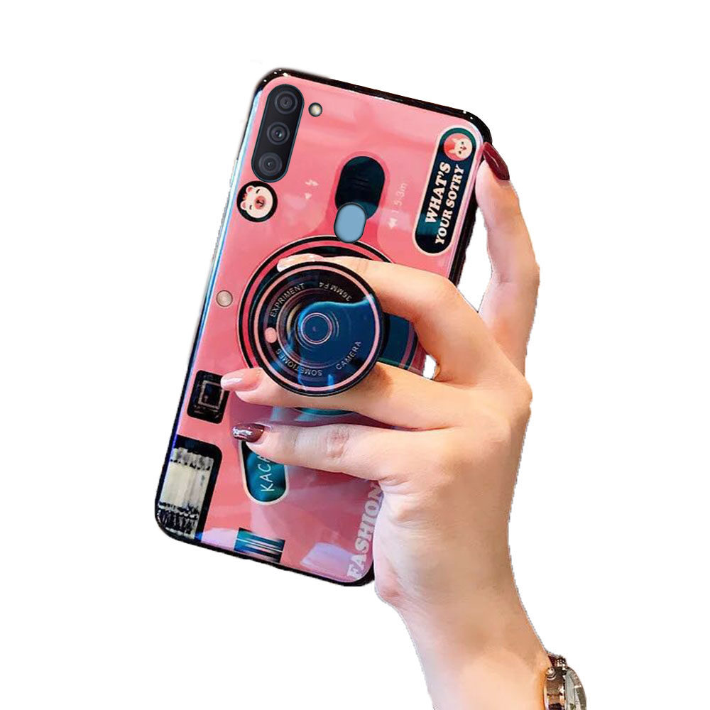 สำหรับ Samsung Galaxy A11 / M11 เคสโทรศัพท์รูปแบบกล้อง Retro สีฟ้ากระบวนการชุบซองนุ่มกันกระแทกป้องกันกรณีที่ใส่ถุงลมนิรภัย สี สีชมพู สี สีชมพูรูปแบบรุ่นที่ีรองรับ Samsung Galaxy M11