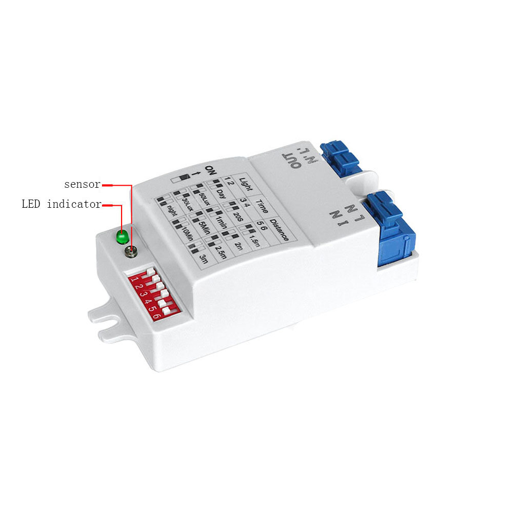 Ac 220V thời gian có thể điều chỉnh 5.8GHz Radar vi sóng Công tắc cảm biến chuyển động cơ thể Detector Rơle tác dụng chậm chuyển đổi đèn Led cảm biến