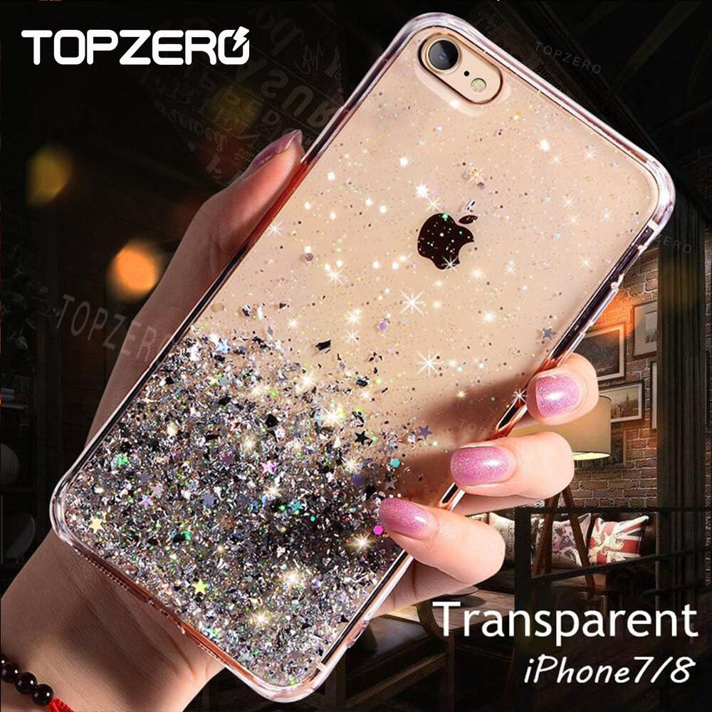 TOPZERO Ốp Lưng Điện Thoại Ngôi Sao Lấp Lánh Sang Trọng Cho iPhone 7 8 Ốp Lưng Silicon Mềm