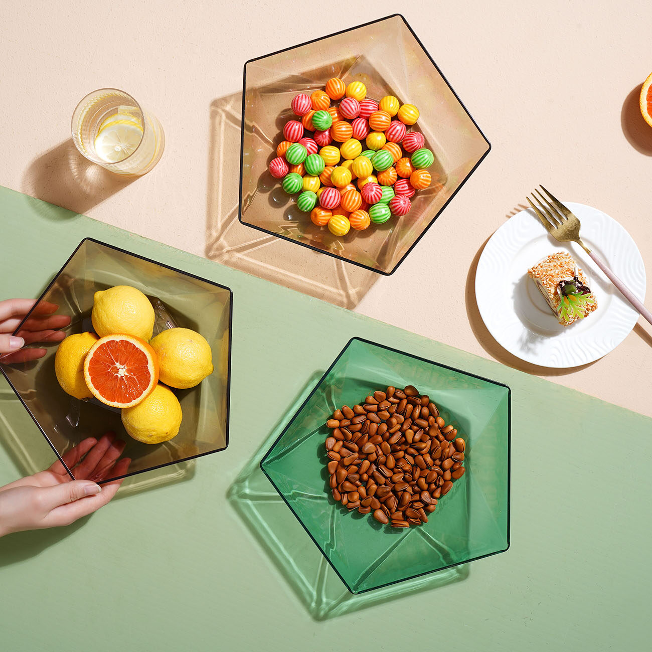 Homenhome Dinnerware PET Five-Star Crystal Transparent Fruit Plate Bowl
