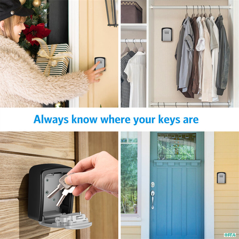 ORIA Key Lock Box, 4 Digit Combination Key Storage Lock Box, Wall Mounted Key Safe Box, 5 Keys Capacity Weatherproof for Indoor Outdoor 3.66 inch