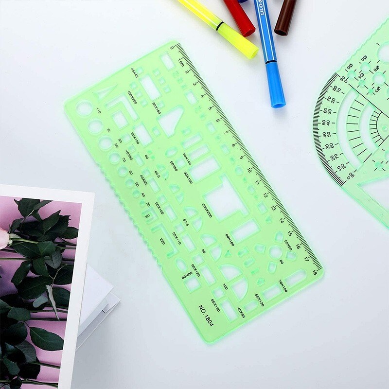 {HAOYA Stationery Store} Double Scale Template Architect Combination Multi Design Stencil Symbols Technical Drawing Rulers