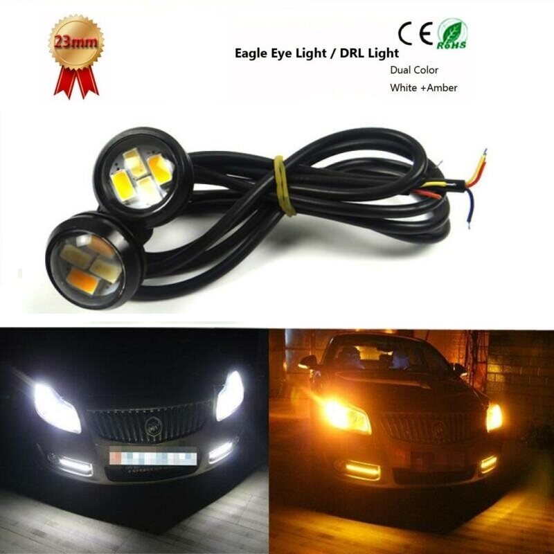 2 Cái 12V 23Mm Chuyển Đổi Màu Kép Eagle Eye Đèn Chạy Ban Ngày