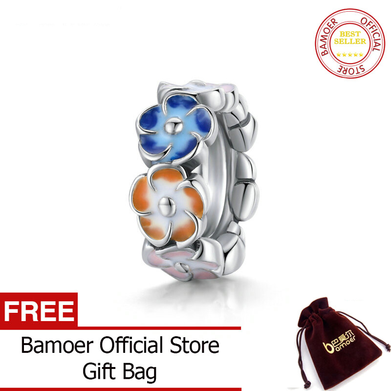 BAMOER Warm Little Colorful Hydrangea Charm fit Original Bracelets & Bangle Beads 925 Sterling Silver Fine Jewelry make SCC1703