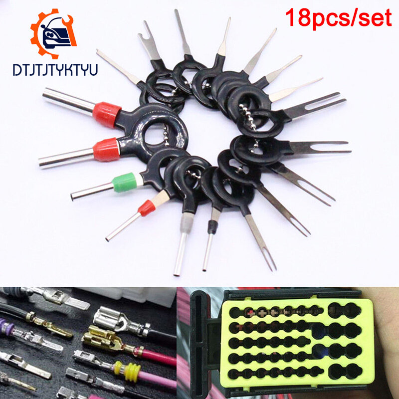 18 Pcsสายรถยนต์สายรัดปลั๊กTerminalสกัดPick Connector Pinเครื่องมือถอดชิ้นส่วนชุด