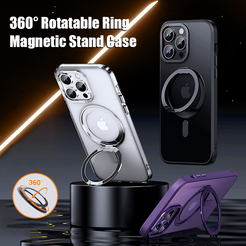 CrashStar 360° Rotatable MagSafe Ring Stand Matte Hard Shockproof Phone Case For iPhone 15 14 Pro Max Plus 13 12 11 Pro Max Wireless Charging Phone Casing Translucent Skin-friendly Phone Cover Shell