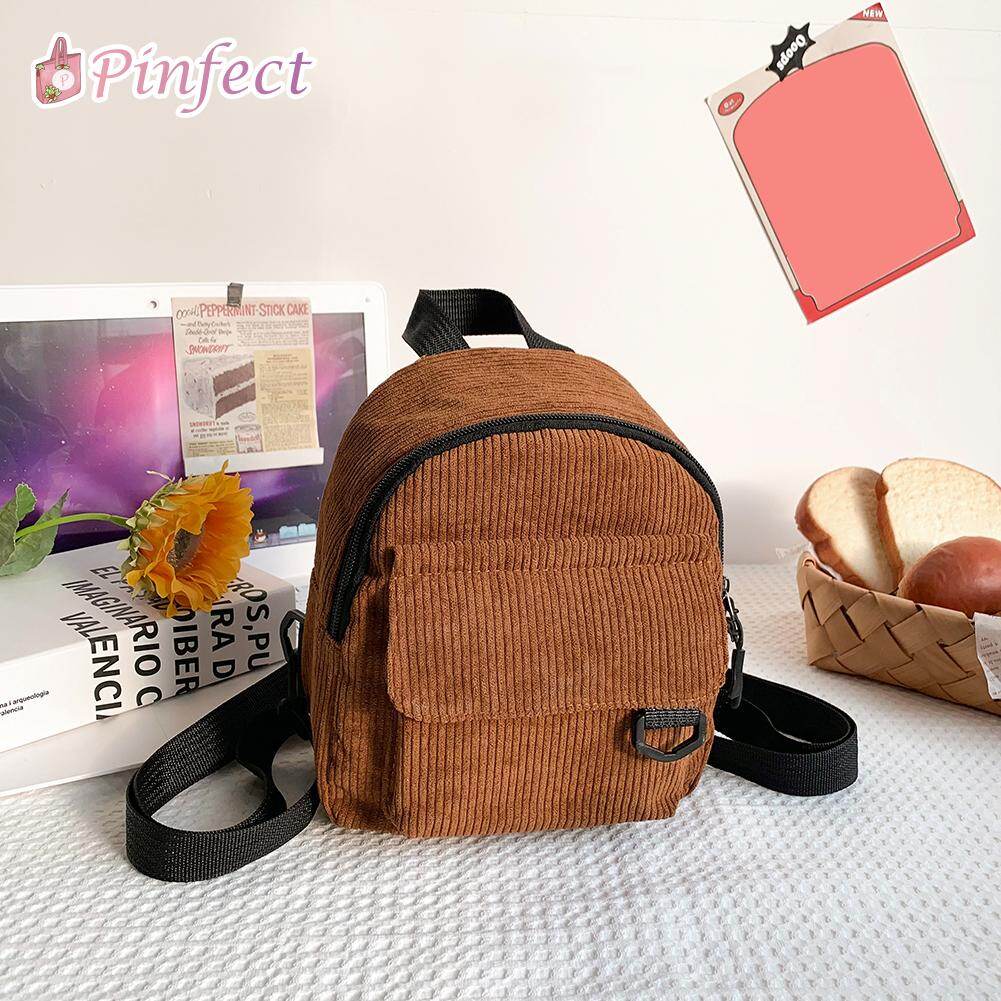 Fashion Preppy Style Retro Corduroy Solid Color Backpack Women Casual Travel Knapsack Small School Bag Mini Backpack Rucksack