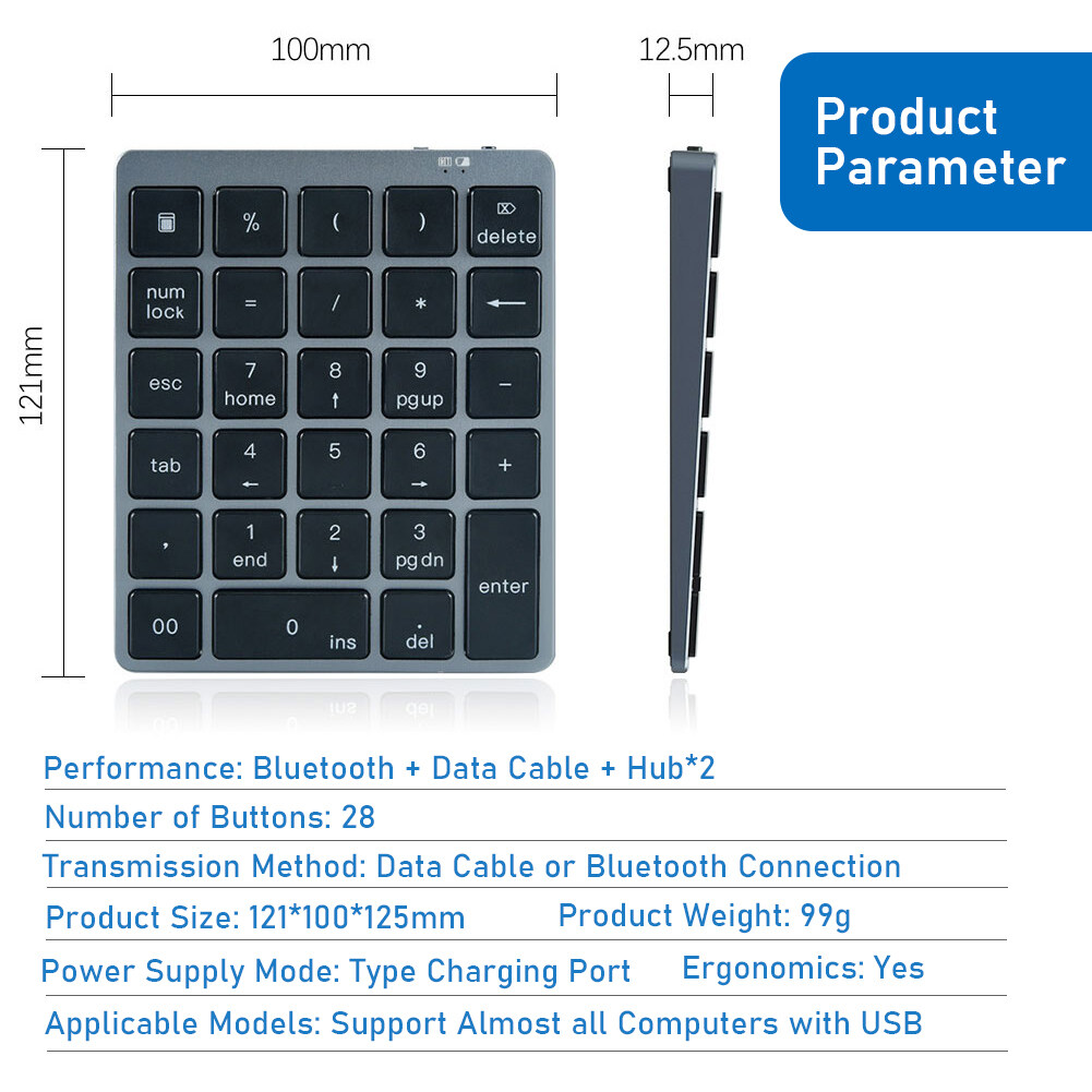 Bàn Phím Số S970 3.0 Bluetooth + Có Dây + Hub * 2, Cấu Trúc Chìa Khóa Kéo 28 Phím Bàn Phím Kỹ Thuật Số Không Dây Tiện Dụng Mỏng Dành Cho Máy Tính PC Laptop