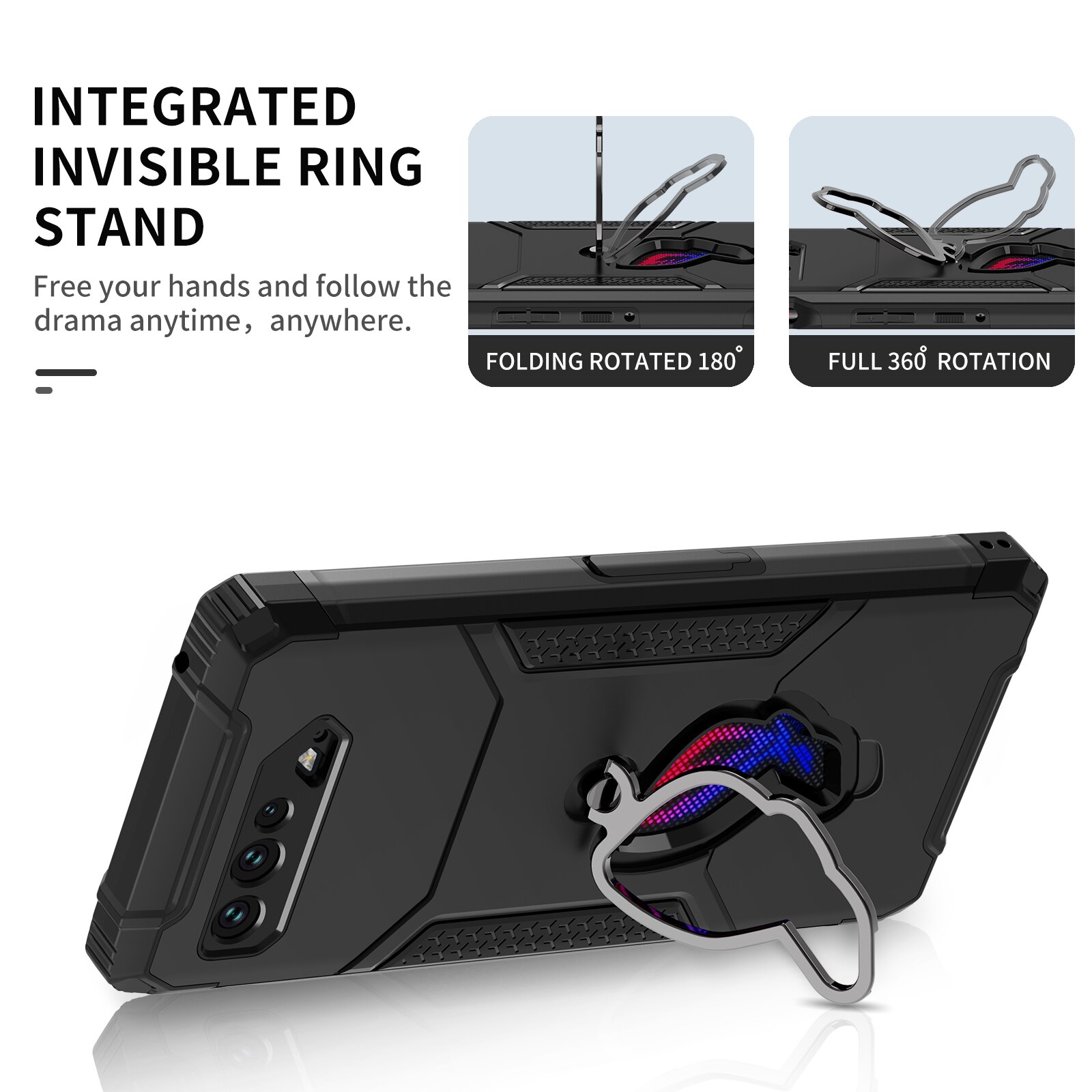 ZSHOW Armor Case For ASUS ROG Phone 5 5S Case Air Trigger Compatible With Kickstand Dust Plug Drop Protection For ROG Phone 5S