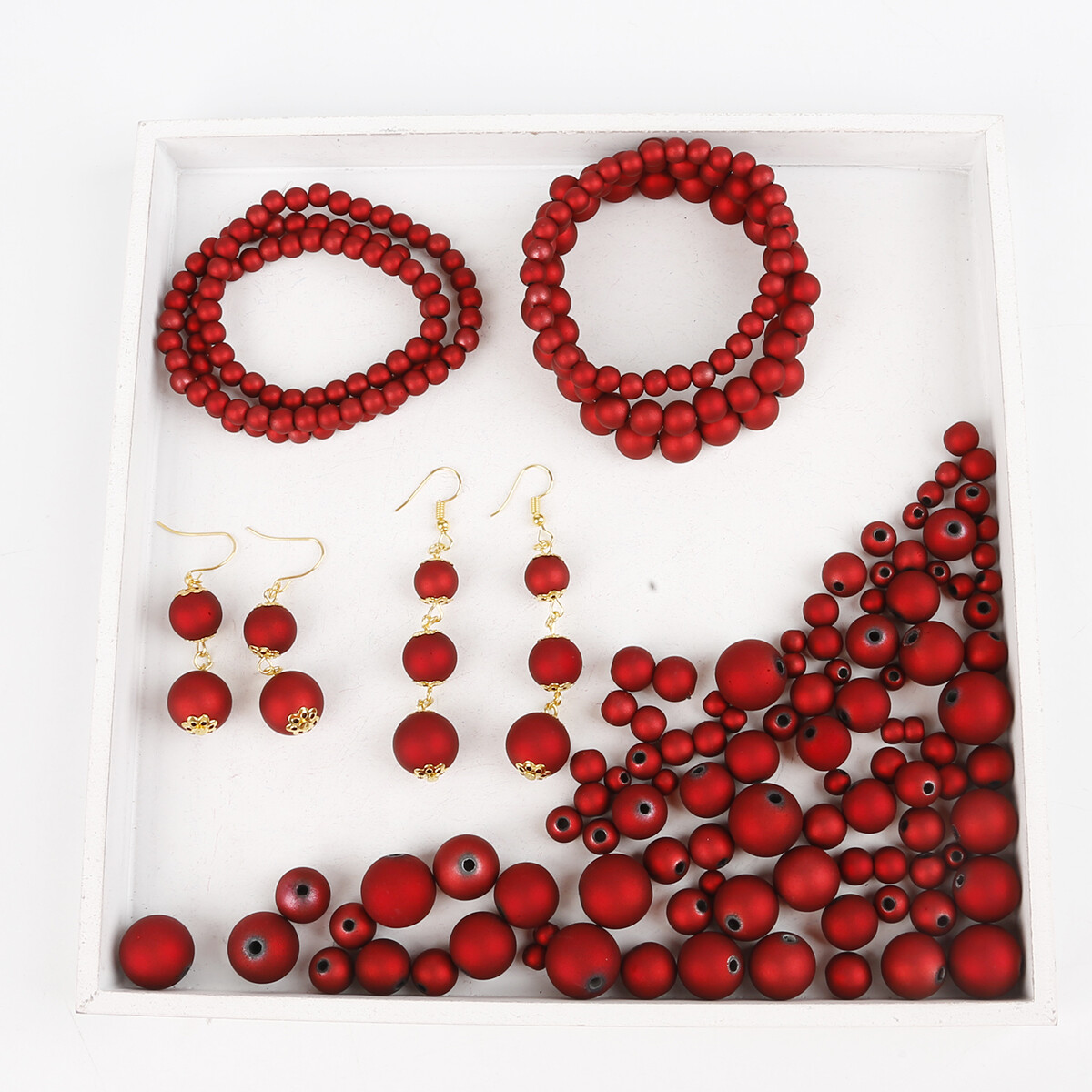 Matte Red Acrylic Beads 6/8/10/12/14/16mm Black Spray Paint Round Beads For Jewelry Making DIY Bracelet