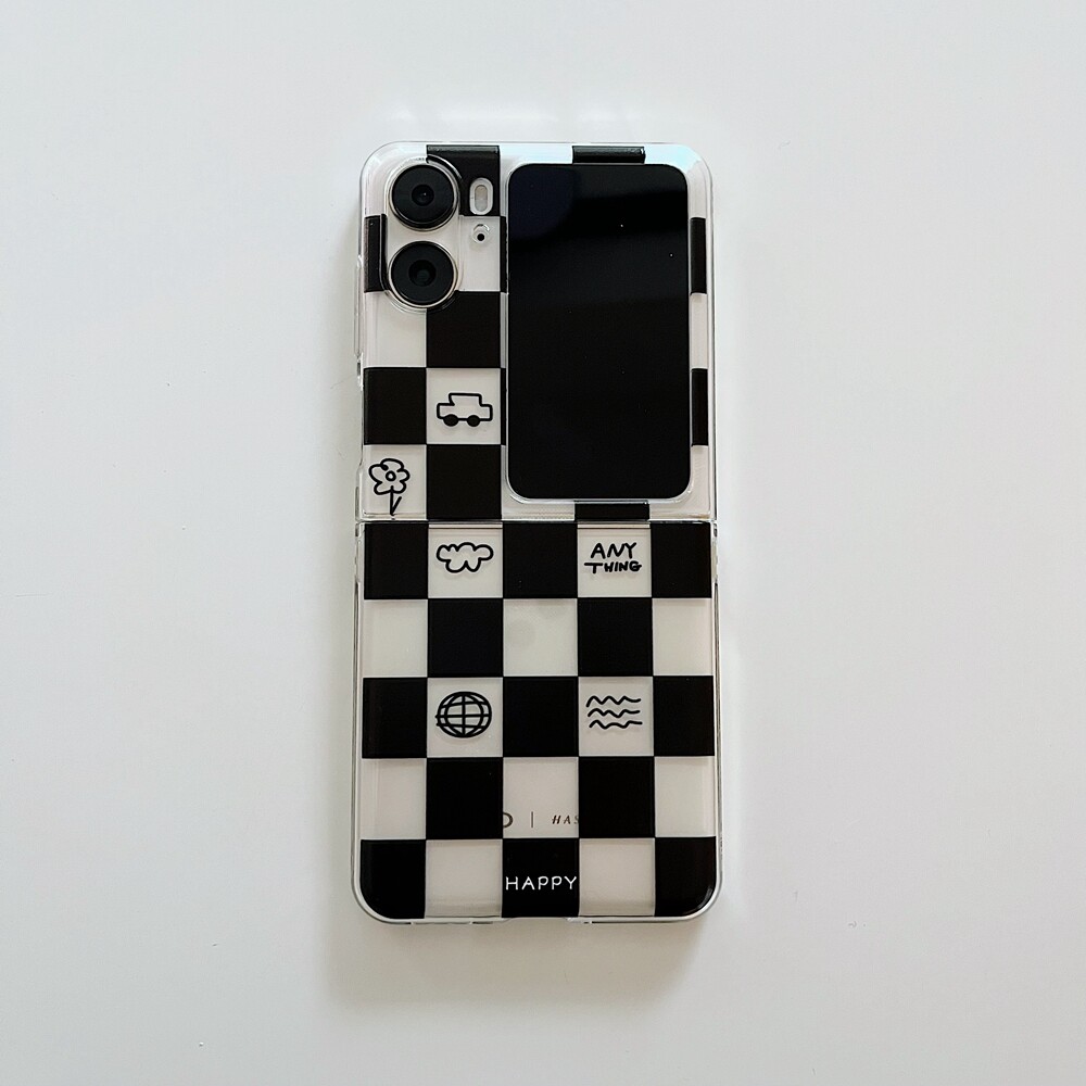 HOCE Fashion Transparent Black Checkerboard Phone Case for OPPO Find N2 FLIP findn2 flip Find N2 Flip Shockproof Clear Back Cover