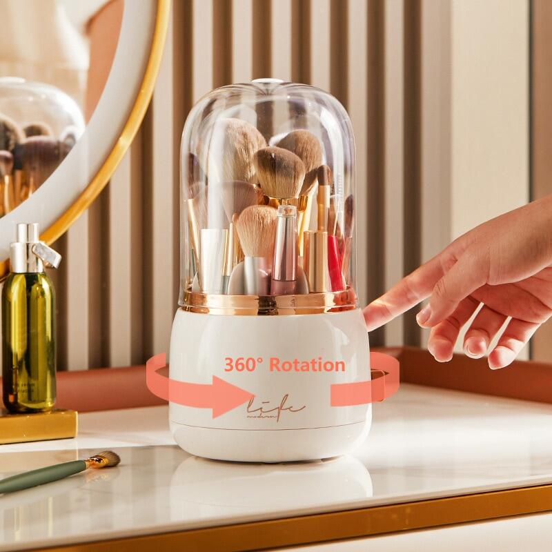 Makeup Brushes Holder 360° Rotating Portable Make Up Tools Jewelry Container Desktop Makeup Organizer Cosmetic Storage Box