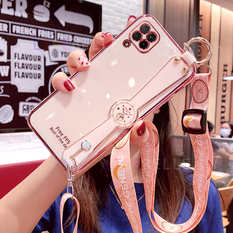 Ốp Lưng LIFEBELLE Dành Cho Ốp Lưng Samsung Galaxy M12 / A12 Có Dây Đeo & Giá Đỡ Dây Đeo Cổ Tay, [Bảo Vệ Ống Kính Máy Ảnh] Ốp Điện Thoại Mạ Siêu Mỏng Sáng Bóng Sang Trọng Ốp Bảo Vệ Chống Sốc Bằng Silicon TPU Mềm