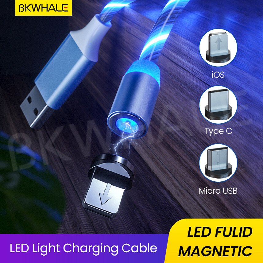 BKWHALE 1Meter / 2Meter LED Magnetic Cable Fast Charging Magnet Micro USB Type C Lighting Charger Cables
