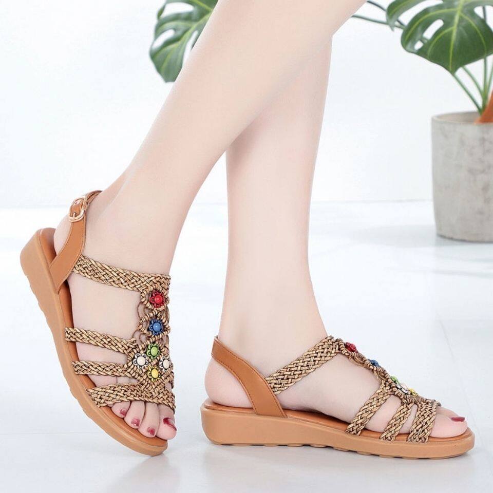 Summer Sandals Women's Soft Bottom Non-slip Fashion Flat Wedge Beach Sandals
