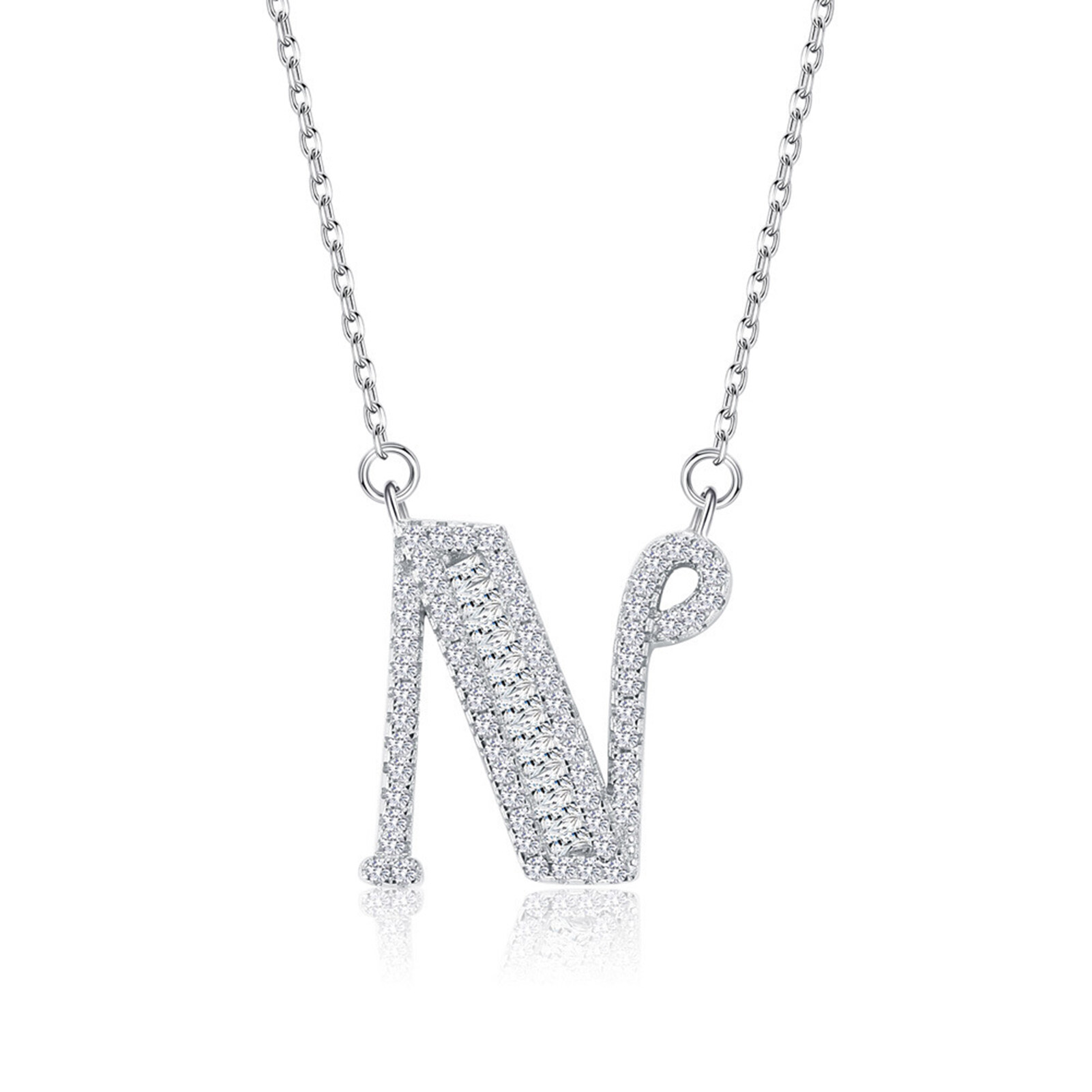 SILVERHOO Women Necklace AZ Letter Pendant Cubic Zirconia Jewelry