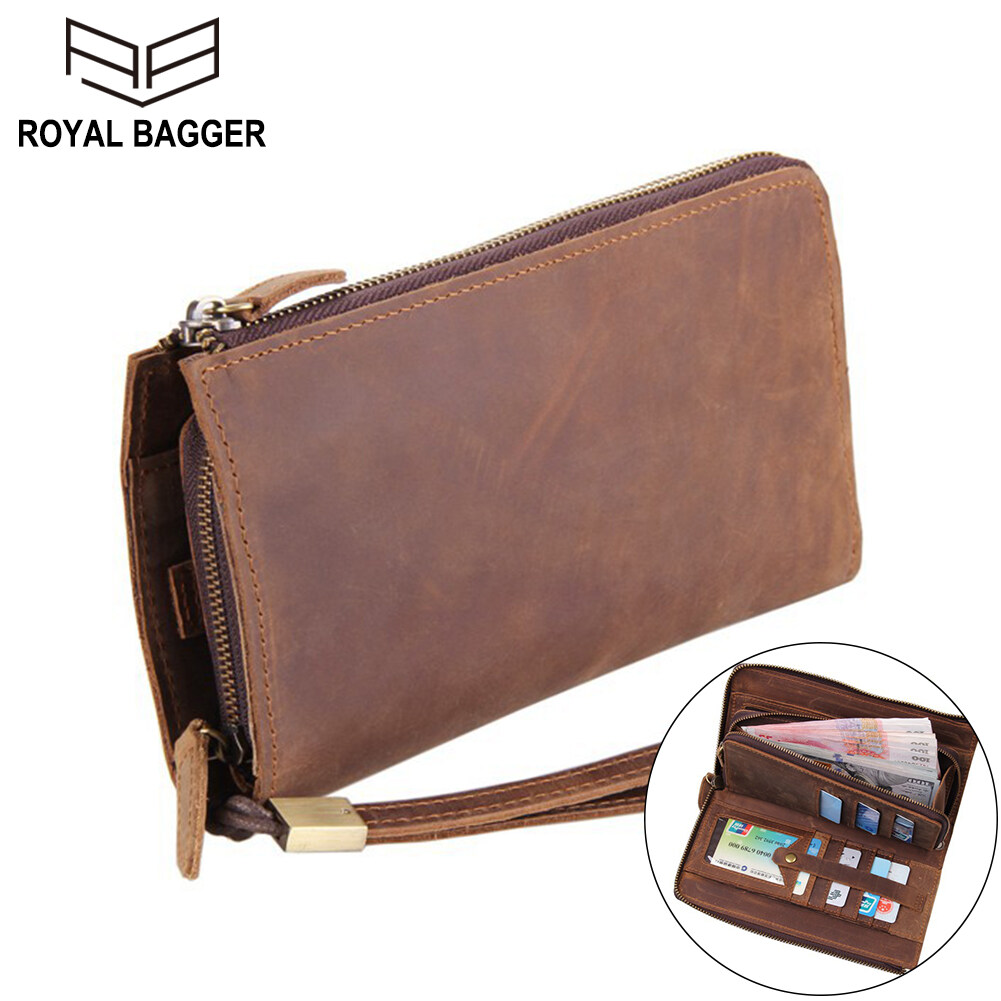 Royal Bagger Italy Genuine Crazy Horse Leather Long Wallet For Man