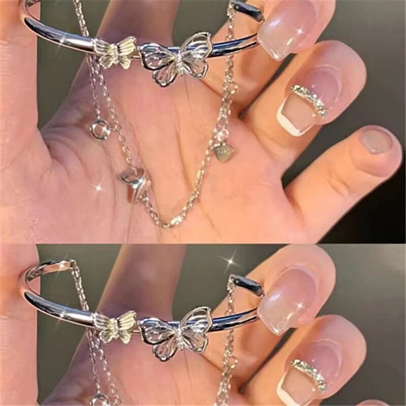 Double Layer Chain Bracelet, Decorated with Butterfly Bow, Korean Style, Fairy, High-end, Fashion for Women