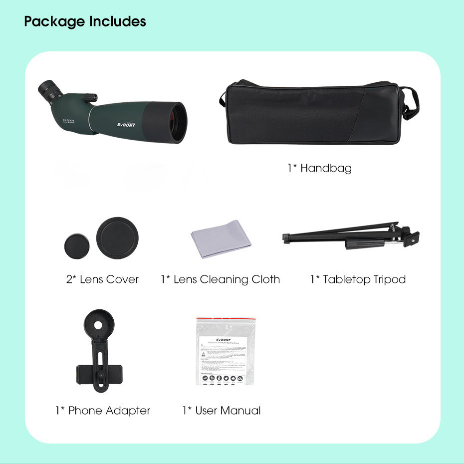 SVBONY SV28 Plus Spotting Scope with Tripod 15-45×50/25-75x70/20-60×80/20-60x60 with Phone Adapter and Tripod IPX65 Waterproof Twist-up Eyecup with Bag for Birding moon watching Wildlife Viewing