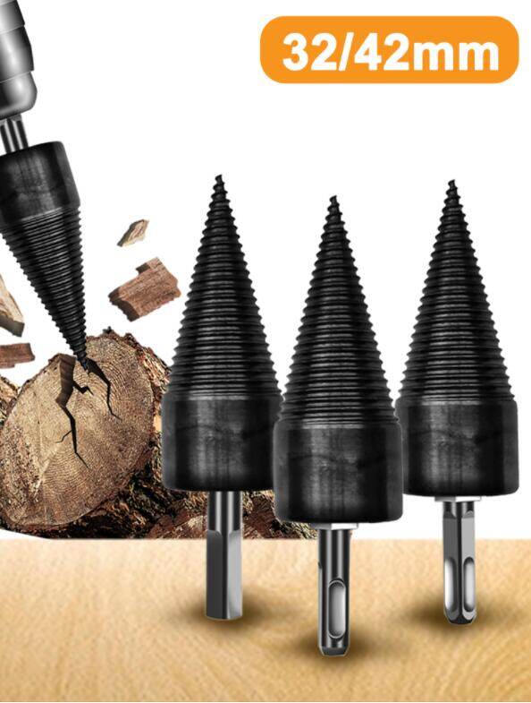 32/42mm Firewood Splitter Machine Drill Bit Round/Hexagonal/Square Shank Splitting Screw Cone Wood Drill Bits Woodworking Tools