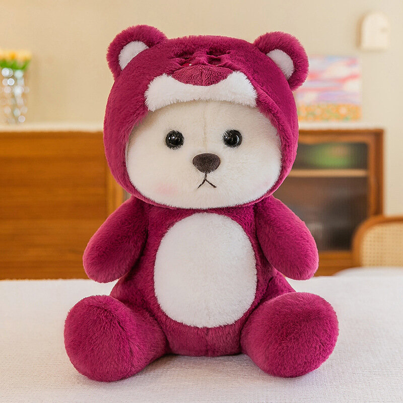 HS New super cute transformed strawberry bear plush teddy bear doll
