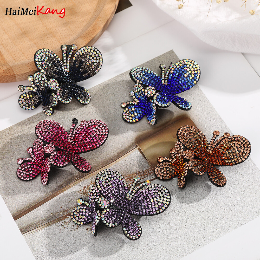 Hameikang Korean New Hair Clip Butterfly Rhinestone Word Hairpin Women Hair Accessories for Woman