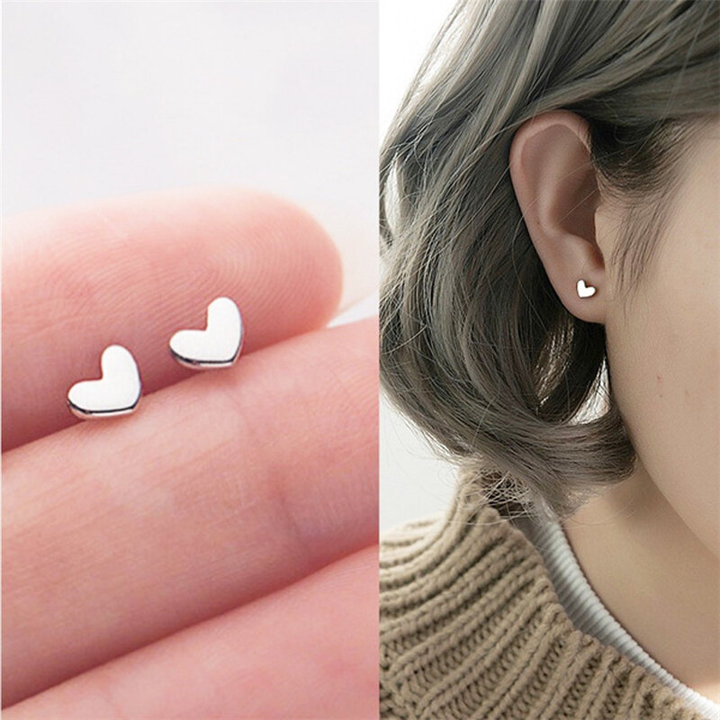 Love Heart Ear Studs Simplicity Small Exquisite Lovely Student Earring Female Cool for Women Girls Ladies