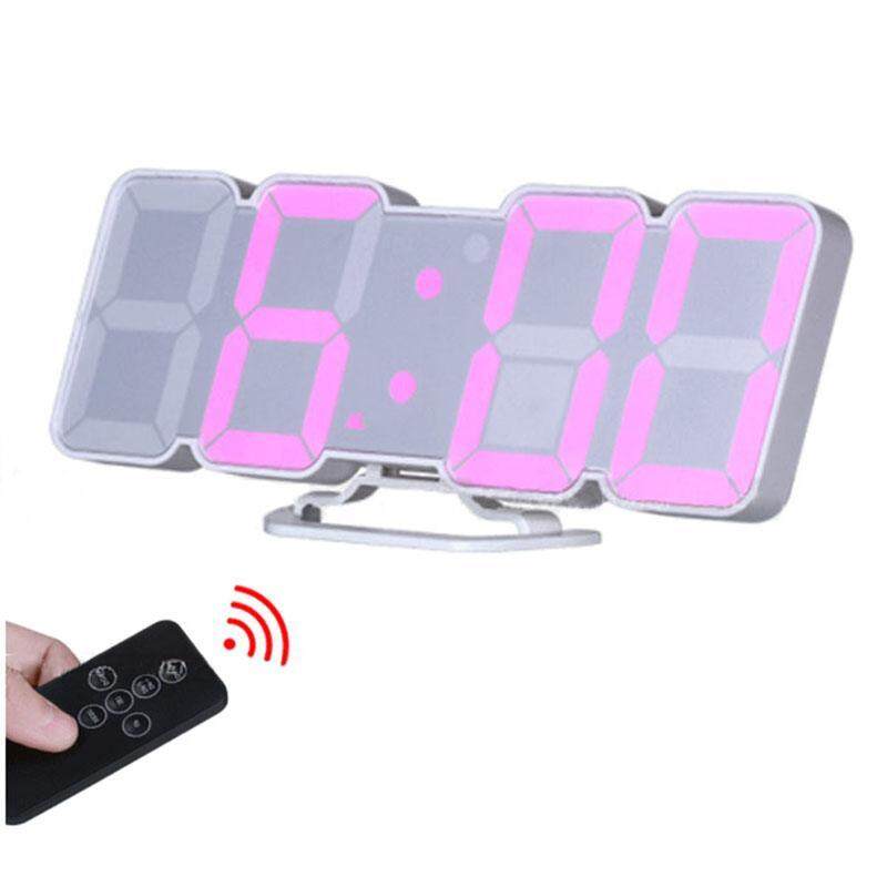 3D Wireless Remote Digital Wall Alarm Clock,115 Color Variations Of Led Digital, Voice Control Mode,Controller-White