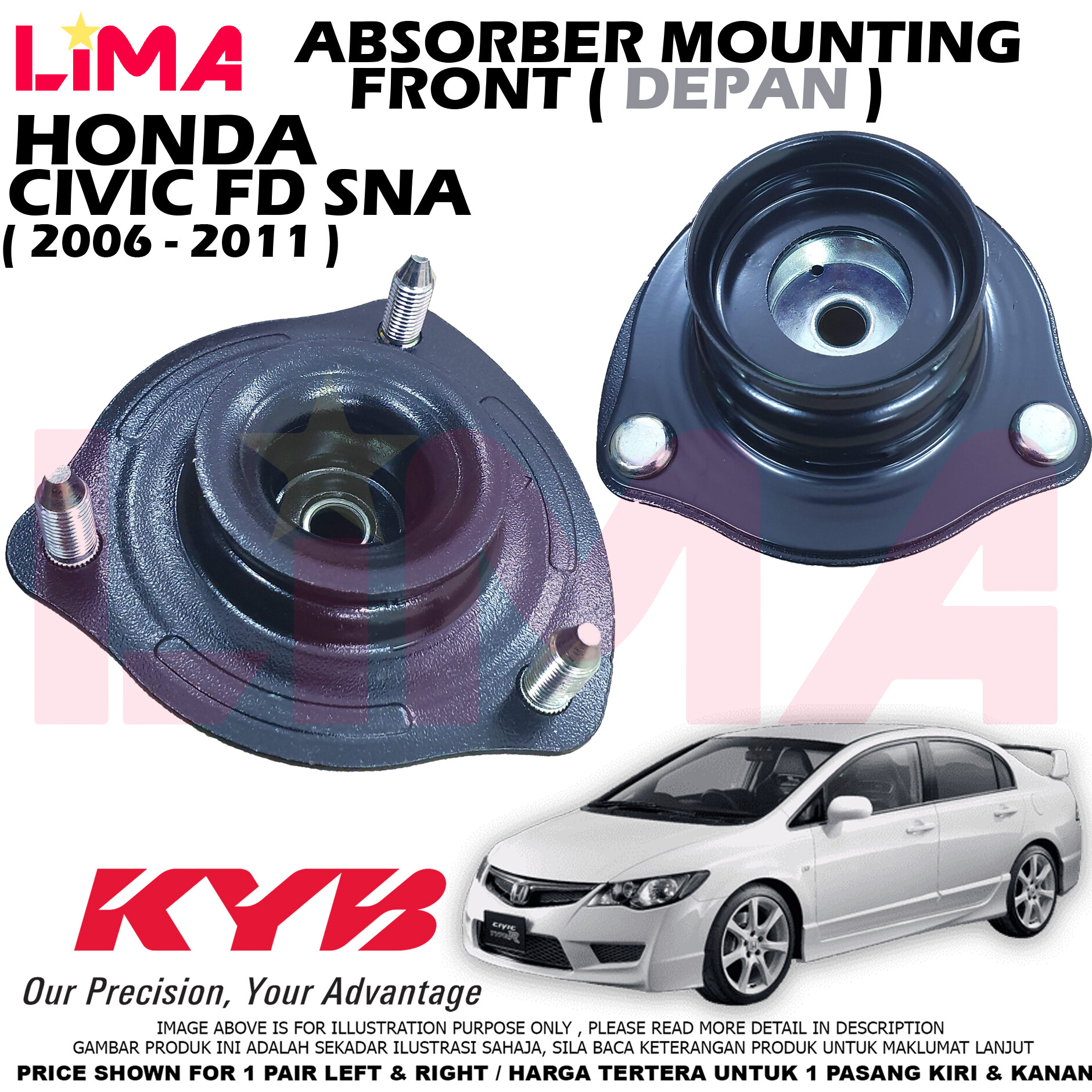 1pair Honda Civic Fd Sna Snb Front Absorber Top Mount Absorber Mounting Kayaba Kyb Lazada