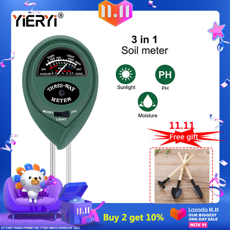 New 3 in 1 Soil pH Meter Moisture Light Tester Horticulture Gardening Tool Kits for Garden Lawn gift Wood Shovel