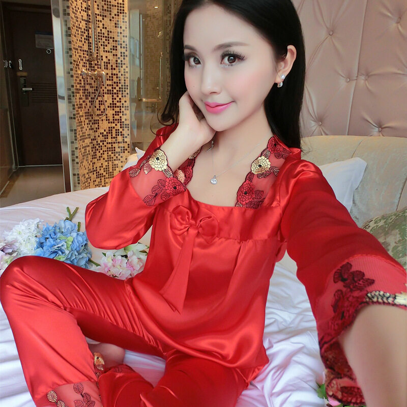 Nơi bán Phiên Bản Hàn Quốc Mới Mùa Xuân Và Mùa Thu Nữ Bộ Đồ Ngủ Lụa Tay Dài Mô Phỏng Lụa Phù Hợp Với Đá Bộ Đồ Ngủ Lụa