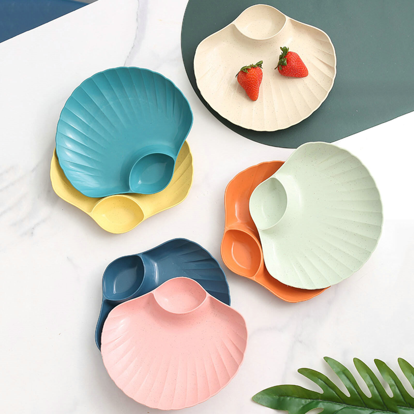 Terylin Dried Fruit Plate Anti-drop Shell Shape Stackable Unbreakable Exquisite Pack Food Solid Color Food Grade Supplies Cake Pan Household Stuff Practical Dried Fruit