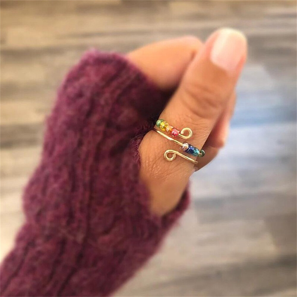 Ring Rainbow To My Daughter Beads Rotatable Fidget Ring Opening Ring