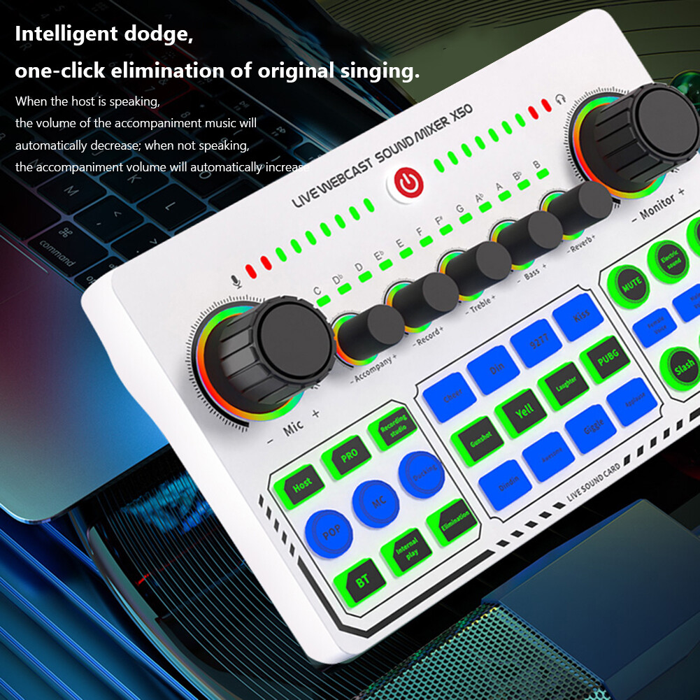 Card Âm Thanh Bộ Trộn DJ Gắn Ngoài LED RGB Để Phát Trực Tiếp Màu Trắng