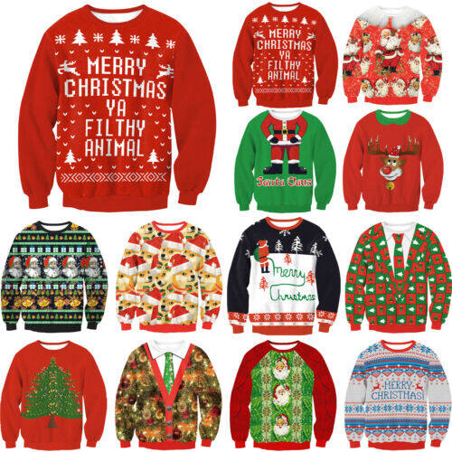 Xmas Ugly Christmas Santa Hoodie Sweatshirt Women Men Sweater Pullover Jumper