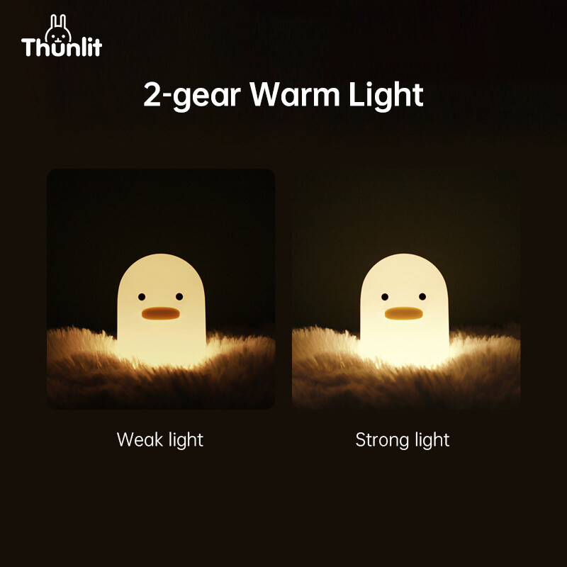 Thunlit Duck Night Light Cute USB 1200mAh Rechargeable Dimmable Silicone Duck Lamp Timed Shutdown Squishy Duck Sleep Light