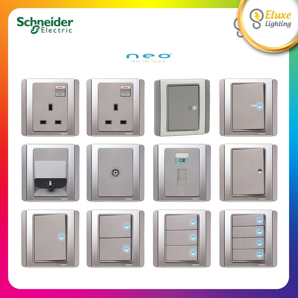 SCHNEIDER NEO SERIES GREYSILVER LED SWITCHES & SOCKETS [FULL RANGE] Lazada